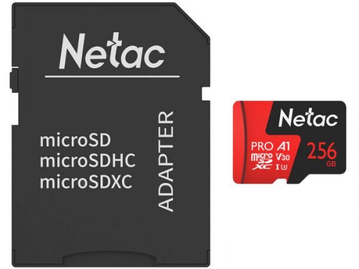 Карта памяти 256Gb - Netac microSDHC P500 Pro NT02P500PRO-256G-R с переходником под SD (Оригинальная!)