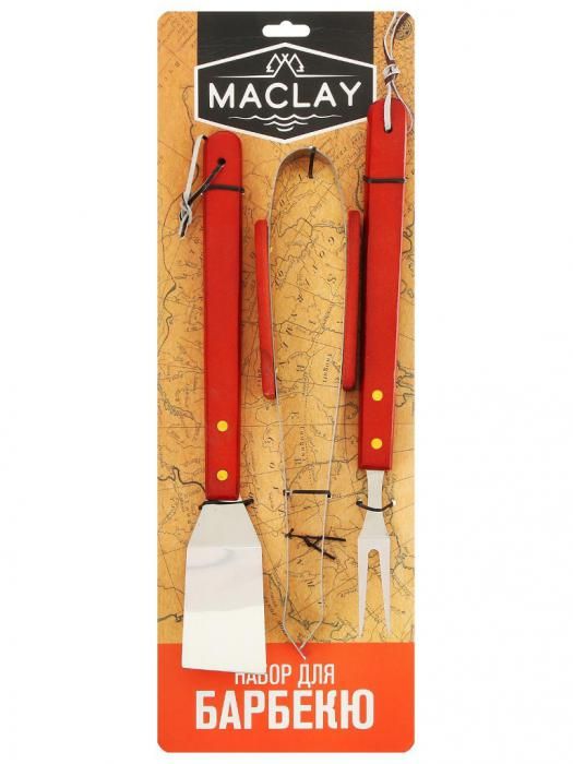 Коптильня Набор для барбекю Maclay лопатка, щипцы, вилка 35cm 134213