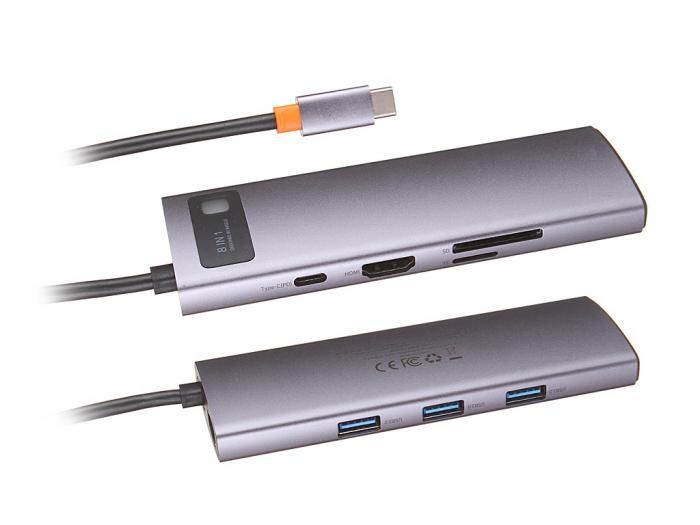 Хаб USB Baseus Metal Gleam Series 6-in-1 Multifunctional Type-C HUB Docking Station Grey CAHUB-CW0G