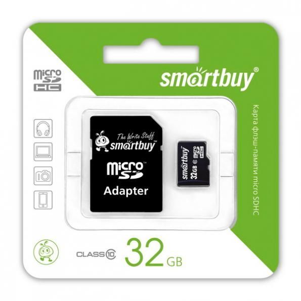 Карта памяти 32Gb - SmartBuy Micro Secure Digital HC Class 10 SB32GBSDCL10-01 с переходником под SD (Оригинальная!)
