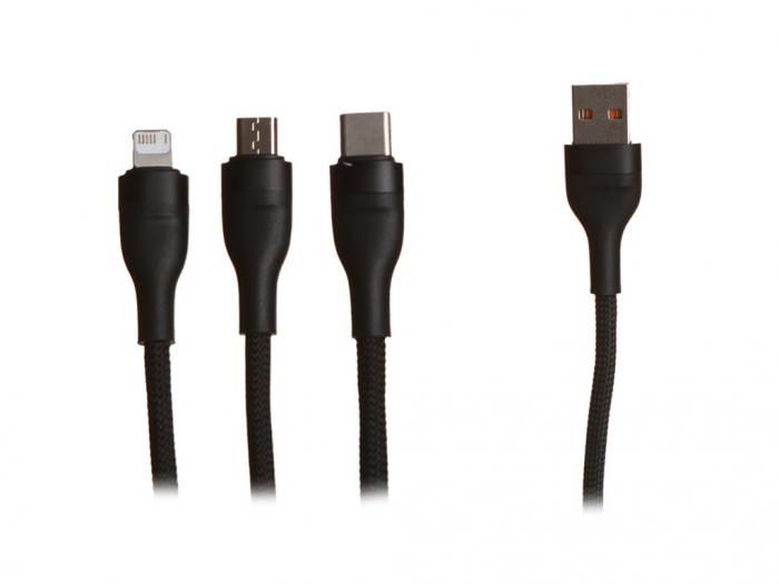 Аксессуар Baseus Flash Series II One-for-three Fast Charging Data Cable USB to M+L+C 100W 1.2m Black CASS030001