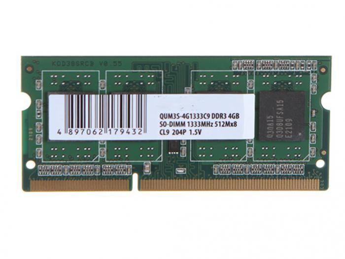 Модуль памяти Qumo DDR3 SO-DIMM 1333MHz PC3-10600 CL9 - 4Gb QUM3S-4G1333K9R