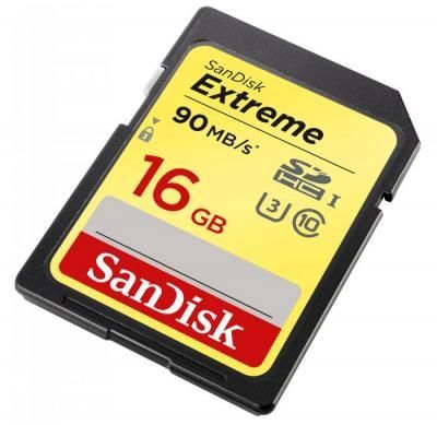 Карта памяти 16Gb - SanDisk - Extreme Secure Digital HC Class 10 90MB/s UHS-I U3 SDSDXNE-016G-GNCIN (Оригинальная!)