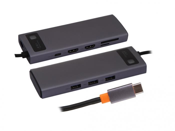 Хаб USB Baseus Metal Gleam Series 8-in-1 Multifunctional Type-C HUB Docking Station Gray WKWG050113